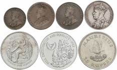 Lote 7 monedas 2, 5 Centavos (2), 1, 25 (3) Rupias. 1911, 23, 24, 34, 75, 77, 82. AE, AR. A EXAMINAR. KM-13, 14 (2), 17, 40, 43a, 49. MBC a SC.
