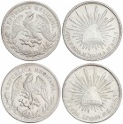 Lote 2 monedas 1 Peso. AR. 1900 Zacatecas F.Z. (KM-409.3) y 1908 México A.M. (KM-409.2). EBC.