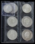 Lote 5 monedas y 2 medallas. AR. 1 Peso 1921 (KM-455), 5 Pesos 1952, 1953 (KM-467), 100 Pesos 1978 (KM-483.2), 1 Onza Troy 1986 (KM-494.1) y 2 medalla...