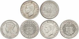 Lote 3 monedas 1/2 Corona. 1934, 37, 40. JORGE V y JORGE VI. AR. KM-5, 11, 14. MBC+ a EBC-.
