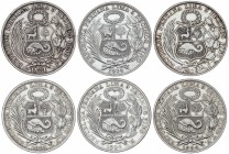 Lote 6 monedas 1 Sol. 1871, 1879, 1894, 1895, 1896 y 1934. AR. A EXAMINAR. KM-196.3, 196.5, 196.26, 218.2. MBC a EBC.