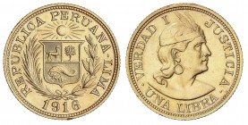 1 Libra. 1916. 7,98 grs. AU. Fr-73; KM-207. EBC.
