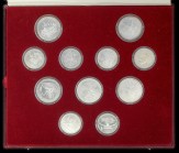 Set 28 monedas 5 (14) y 10 Rublos (14). 1977 a 1980. AR. Olimpiada Moscú`80. Colección completa. En estuche original, con certificados. FDC.
