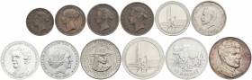 Lote 7 monedas y 5 medallas. 1894 a 1980. JERSEY (4), LITUANIA, MALASIA, PERÚ, ESTADOS UNIDOS, HOLANDA (2), NACIONES UNIDAS (2). AR. A EXAMINAR. MBC a...