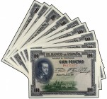 Lote 10 billetes 100 Pesetas. 1 Julio 1925. Felipe II. Serie F. Todos correlativos. Ed-350. SC.