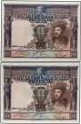 Lote 2 billetes 1.000 Pesetas. 1 Julio 1925. Carlos I. Pareja correlativa. (Arruguitas). Ed-351. EBC.