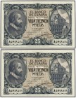 Lote 2 billetes 25 Pesetas. 9 Enero 1940. Herrera. Serie A. Pareja correlativa. Ed-436. EBC+.