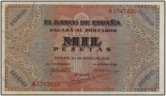 1.000 Pesetas. 20 Mayo 1938. Púlpito de San Agustín. (Cuatro pliegues). Ed-434. EBC-.