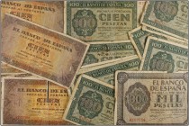 Lote 61 billetes 100 (60) y 1.000 Pesetas. 21 Noviembre 1936 y 20 Mayo 1938. 100 Pesetas 1936 Catedral de Burgos (45), diversas Series; 100 Pesetas 19...