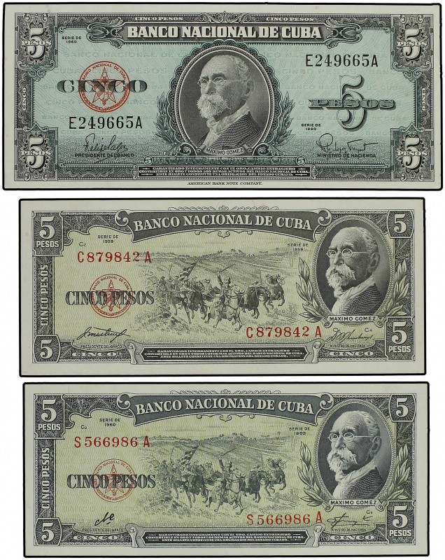 Lote 32 billetes 1 (3), 5 (7), 10 (11), 20 (8), 50 (2) y 100 Pesos. 1949 a 1960....