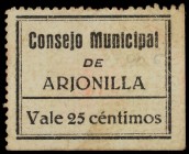 25 Céntimos. C.M. de ARJONILLA (Jaén). Cartón en negro. Sello del Ayuntamiento al dorso. GH-779. MBC+.