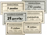 Lote 6 billetes 10, 25 céntimos, 1, 2,50, 5 y 25 Pesetas. Emisión 1937. COLECTIVIDAD DE VILLARLUENGO (Teruel). Sin tampón al dorso. RARÍSIMOS. MBC+ a ...
