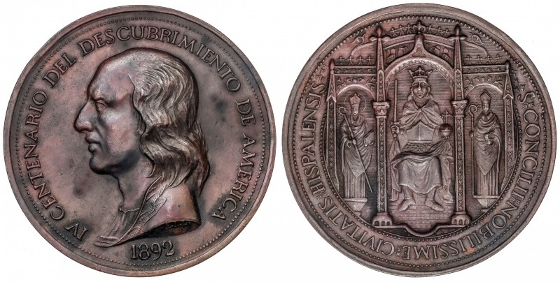 IV Centenario del Descubrimiento de América. 1892. SEVILLA. Anv.: Busto de Colón...