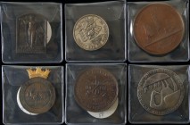 Lote 6 medallas. 1871, 1874, 1884, 1894, 1930 y 1958. AR, AE, Br y metal blanco. Exposición de Bellas Artes de Madrid, Exposición Extremeña en el Alcá...