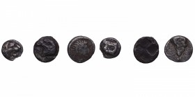 420-340 aC. Mylasa (Caria) y otros reinos. LOTE de 3 monedas mundo griego: Hemióbolo y 1/48 Estátera. 6,8mm. Ag. MBC+ / EBC-. Est.60.