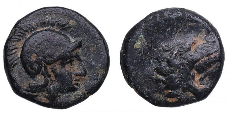 Principios s. IV aC. AE9. Sear 4322. Ae. Cabeza de Atenea en casco /Cabeza de ca...
