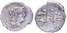 211 aC. Segunda guerra púnica (218-201 aC) . Roma. Denario. Craw 44/5. Ag. 4,03 g. Cabeza de personificación de Roma galeada a la derecha, detrás X  /...