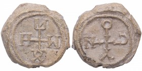 Siglo VI-VII dC. Sisino y Metropolitano. Sello obispal bizantino. Zacos&Veglery 492b. 23,17 g.  Monograma cruciforme de Sisinio / Monograma cruciforme...