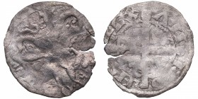 Alfonso IX (1188-1230). Santiago. Dinero leonés. MMM A9:5.15. Ve. 0,53 g. MBC-. Est.30.