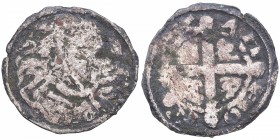 Alfonso IX (1188-1230). Santiago. Dinero leonés. MMM A9:5.22 (probablemente). Ve. 0,77 g. MBC-. Est.36.
