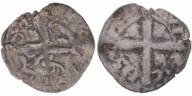 Alfonso IX (1188-1230). Santiago. Dinero leonés. MMM A9:5.22. Ve. 0,68 g. MBC-. Est.36.