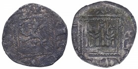 1334-1350. Alfonso XI de Castilla (1312-1350). Sevilla. Dinero. Mar 486; AB-358.1. Ve. 0,80 g. ALF REX CASTELLE alrededor de una orla cuadrada que con...