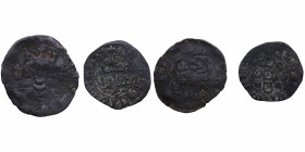 1369-1455. Enrique II (1369-1379). Ceca no visible y Lisboa. Lote de dos monedas: real de vellón de Enrique II y Ceitil de Juan I de Portugal. Ve. 3,6...