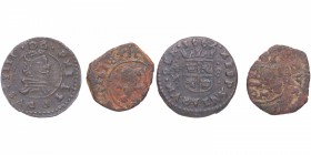1618 y 1662. Fellipe III y Felipe IV. Toledo y Madrid. Lote de dos monedas de 2 y 8 Maravedís. Ve. BC- y BC+. Est.15.