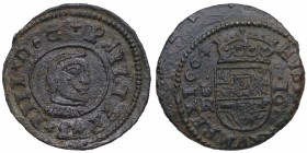 1664. Felipe IV (1621-1665). Coruña. 16 maravedís. Ve. 4,20 g. MBC+. Est.60.
