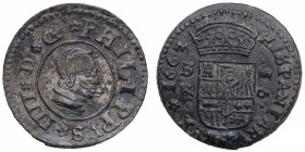 1663. Felipe IV (1621-1665). Sevilla. 16 maravedís. Ve. 4,39 g. MBC. Est.50.