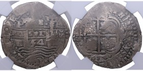 1654. Felipe IV (1621-1665). Potosí. 8 reales. E. Ag. Muy bella. Brillo original. Encapsulada en NGC en MS62. MUY RARA así. EBC+. Est.900.