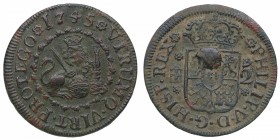 1745. Felipe V (1700-1746). Segovia. 2 maravedís. A&C 766. Ae. Restos de soldadura. (MBC-). Est.8.