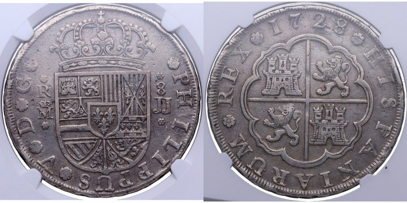 1728. Felipe V (1700-1746). Madrid. 8 Reales. JJ. Cal. 693. Ag. 27,11 g. Golpeci...