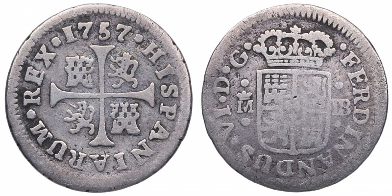 1757. Fernando VI (1746-1759). Madrid. 1/2 Real. Ag. 1,27 g. BC+. Est.20.