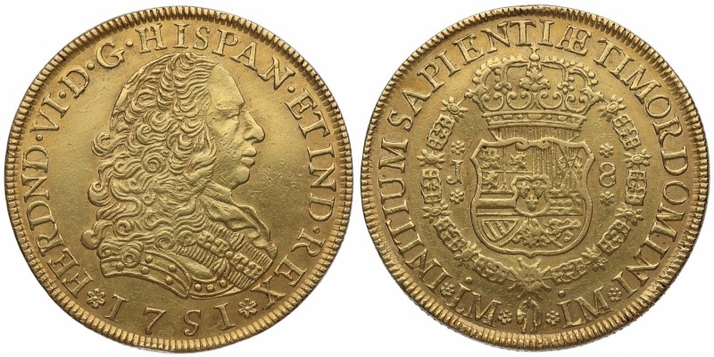 1751. Fernando VI (1746-1759). Lima. 8 escudos. Au. Muy escasa. Estraordinario R...