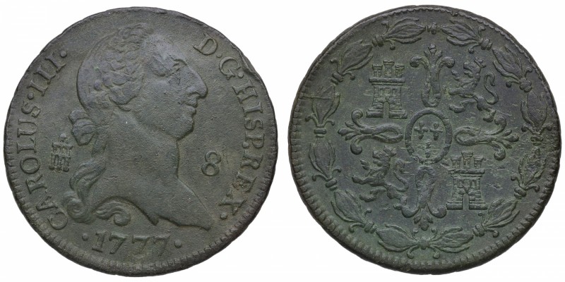 1777. Carlos III (1759-1788). Segovia. 8 maravedís. A&C 766. Ae. Bonito reverso....