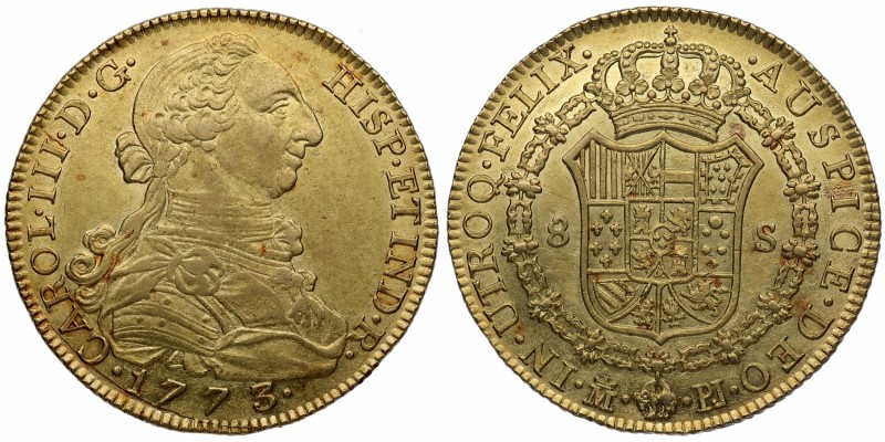 1773. Carlos III (1759-1788). Madrid. 8 escudos. Au. Atractiva. Brillo original....