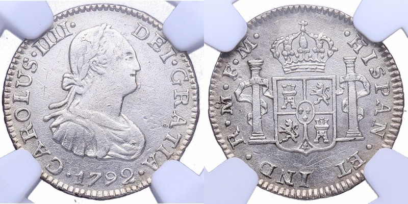 1792. Carlos IV (1788-1808). Méjico FM. 1/2 Real. Cal-1286. Km# 72. Ag. 1,45 g. ...