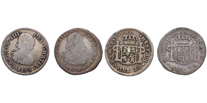 1798 y 1803. Carlos IV (1788-1808). Lima y México. Lote de dos monedas: 1/2 Real...