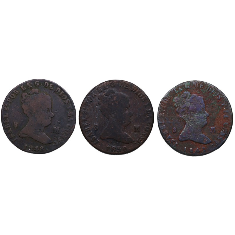 1842, 48 y 50. Isabel II (1833-1868). Jubia. Lote de tres monedas: 8 maravedís. ...