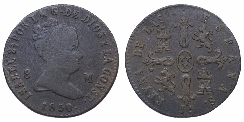 1850. Isabel II (1833-1868). Jubia. 8 Maravedís. Cal-488. Cu . 9,30 g. Isabell I...