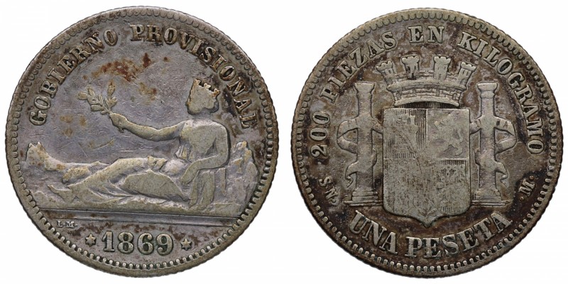 1869. Gobierno Provisional (1868-1870). Madrid-SNM. 1 Peseta. Cy 17422. Ag. 4,85...