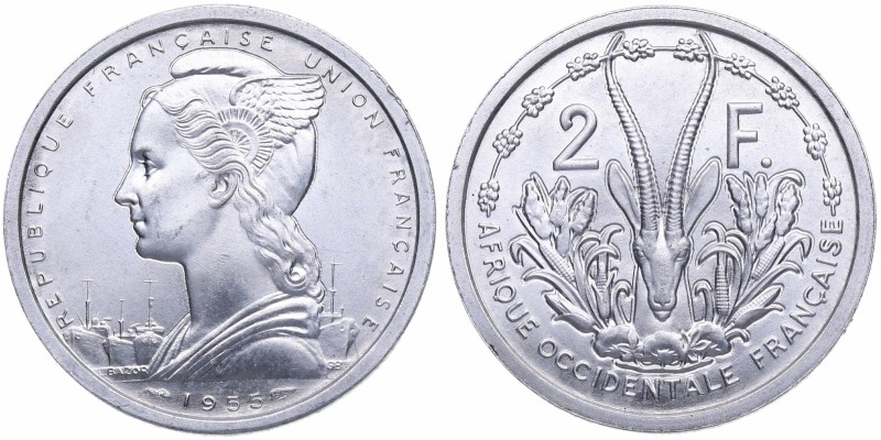 1955. África Occidental Francesa. 2 Francs. KM 4. Cu-Ni. 2,25 g. SC. Est.18.