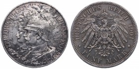 1901. Alemania. 5 marcos. Ag. Pátina en anverso. EBC. Est.120.