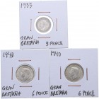 1952, 1921 y 1948. Antillas holandesas y Gran Bretaña. Lote de 3 monedas: 1 gulden y 1 shillilng (dos). Ag, Ni. MBC+ a EBC+. Est.10.