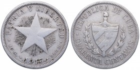 1915. Cuba. 40 centavos de peso. KM 14.3. Ag. Relieve mediano. MBC. Est.90.