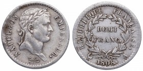 1808. Francia. París. 1/2 Franco de plata. Ag. 2,44 g. MBC. Est.70.