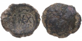 1154-1166. Italia Medieval. Guillermo I de Sicilia (1154-1166). Messina. 1/2 Follaro. Ae. 1,92 g. Moneda de cruzadas de Sicilia. Est.20.