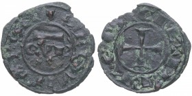 1255. Italia Medieval. Conrado II (1254-1258). Brindisi. Denaro. MIR.316 (R). MEC.564. Ve. 0,80 g. CVR, barra por encima  / Cruz. Rara y escasa. MBC /...