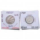 1950 a 1987. México. Lote de 8 monedas: 25 centavos (una), y 50 centavos (siete). EBC- a EBC+. Est.10.
